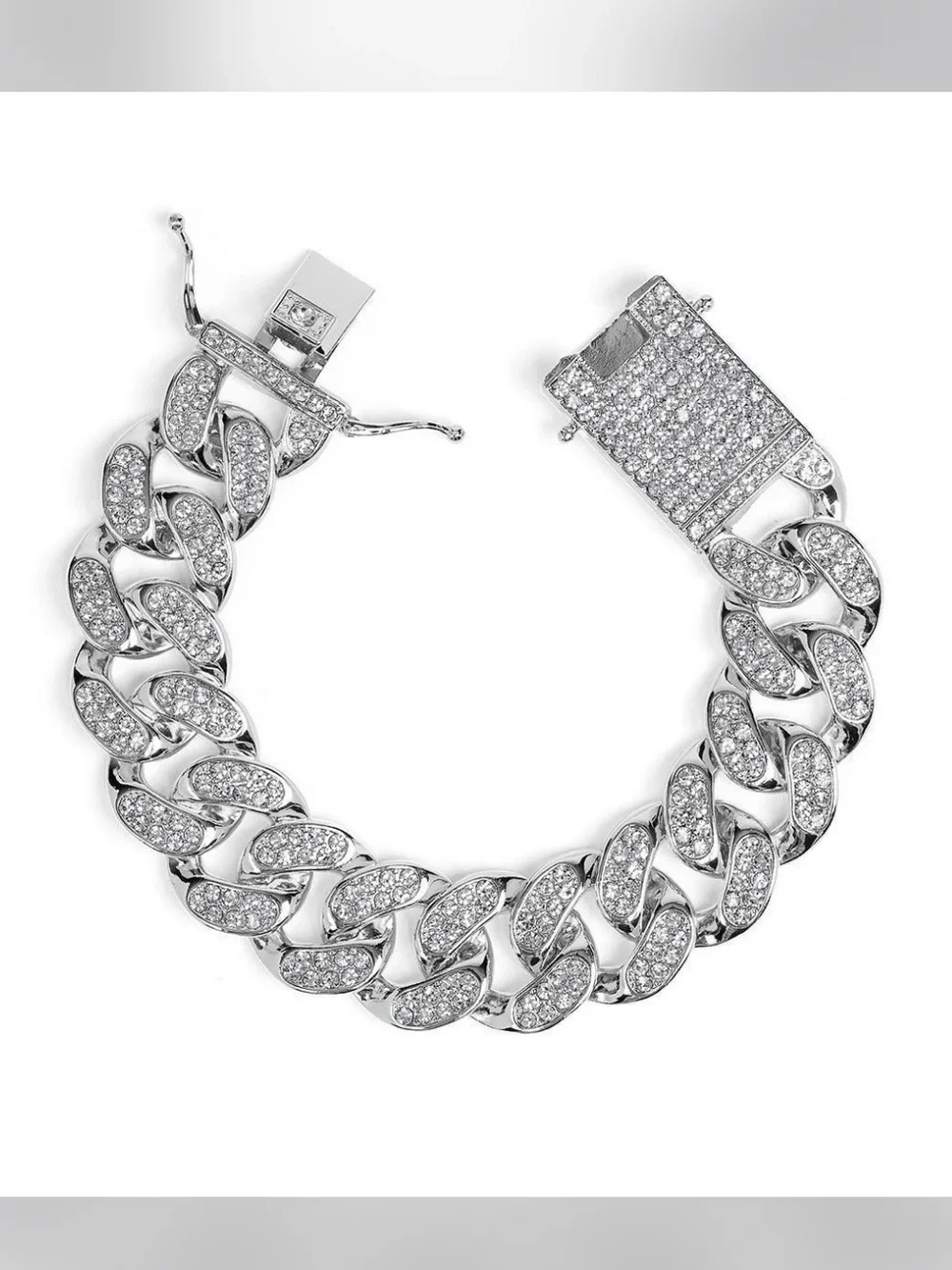 NEW✨ Invicta Elements Men’s Iced Out Cuban Chain Bracelet Silver 80839